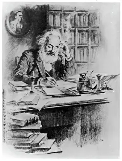 Karl Marx Biography Drucke: Karl Marx in his Study
