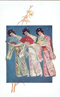 Vintage Theatre Postcard Drucke: The Kimonos