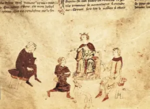König Artus Drucke: König Arthur auf seinem Thron mit seinen Räten.