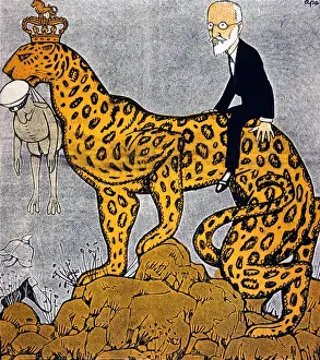 Drucke von Venediklos, griechischer Staatsmann der Verbündeten unterstützte während König Konstantin Deutschland picturete sich auf einem Leopard sitzend Politik Drucke: König Konstantin von Griechenland als Leopard mit Venizelos im Sattel
