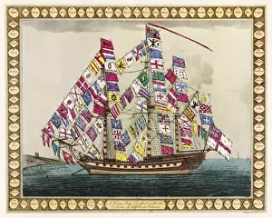 Vintage Ship Photographs UK Drucke: Kings Ship and Flags