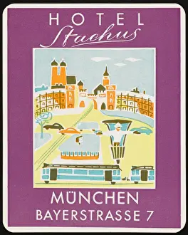 Retro Travel Advertising Drucke: Label, Stachus, Munchen