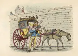 19th Century Transportation Drucke: Lady into Cab