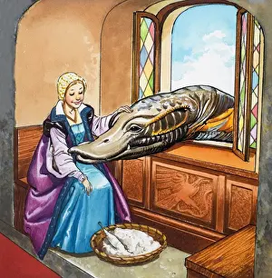 Medieval Illustration Art Drucke: The Lady and the Dragon