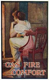 Historical Domestic Scene Drucke: Lady before Fire