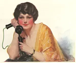 Vintage Telephone Drucke: Lady on the Phone