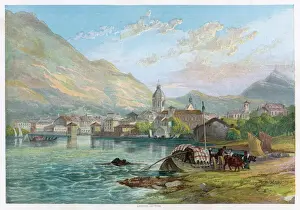 Schweiz Drucke: Bergsee Komo 1857