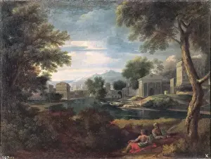Drucke von Landshaft von LEMAIRE, Jean (1597-1659). Früher dem NICOLAS POUSSEN zugeschrieben. Klassizismus. Öl auf Leinwand Nicolas Poussin Drucke: Bildlandschaft, früher dem Nicolas Poussin zugeordnet wurde