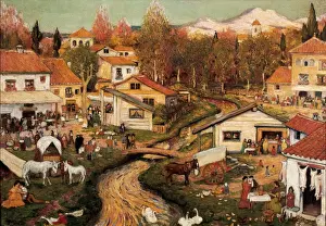 Historical Village Scene Drucke: Landscape with figures