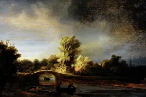 Drucke von Rembrandt Harmenszoon van Rijn (1606-1669). Niederländischer Maler. Landschaft mit Steinbrücke um ca. 1638 im Rijksmuseum in Amsterdam, Holland Rembrandt Drucke: Landchaft mit Steinbrücke um 1638 von Rembrandt (1606–1669)