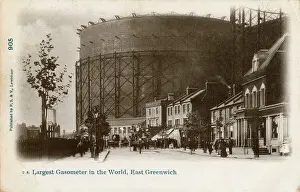 Tunnel Drucke: Größter Gasometer der Welt - Ost Greenwich, London