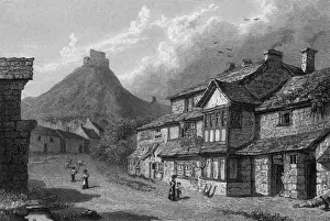 Drucke von Launceston im Kornwall mit dem verfallenen Schloss im Hintergrund Datum: 1829 Launceston Drucke: Launceston, Cornwall