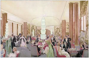 Dampfschiff Drucke: Der Große Salon an Bord der SS Normandie