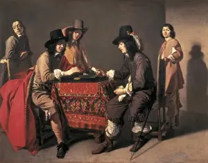 Baroque Era Oil On Canvas Drucke: LE NAIN, Mathieu (1607-1677). The Backgammon