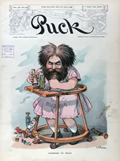 Vintage Cartoon Illustration Drucke: Learning to walk