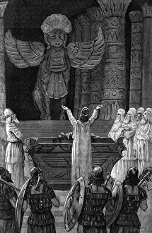 Drucke von Der Leib von Hiram wurde unter dem Altar des Tempels und Salomos begraben und verließ die Kult der Adonis, den Opfermoloch geopfert an den Gott Tyrus 1890er Jahre Moloch Drucke: Die Legende des königlichen Hahns