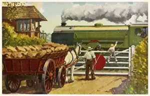 Vintage Railway Scene Drucke: At a Level Crossing