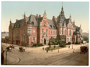 Coloured Photochrom Photographs Drucke: Library Exchange, Leipsig (i. e. Leipzig), Saxony, Germany