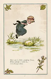 Drucke von Hier bin ich, kleine Springende Johanna; wenn niemand mit mir ist, dann stehe ich allein Kinderzimmer Drucke: Kleine springende Joanne