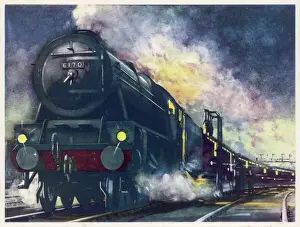 Drucke von Die Spezialzugs der London-Midland und schottischen Eisenbahnen, die Post mit dem Slogan 'Scottish Mail' geht nordwärts Eisenbahn Drucke: LM-Spezial
