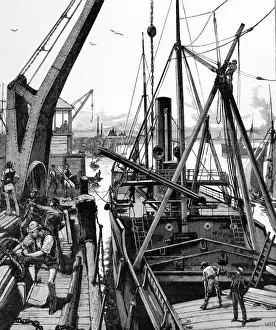 Laden einer Dampfschiff in Woolwich im Jahr 1884