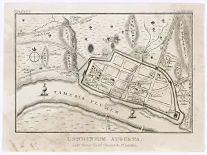 Drucke von Karte mit dem römischen Londinium und seiner Rechteckstrassenlinie Verwandte Bilder Drucke: Londons Karte / Römische Zeit