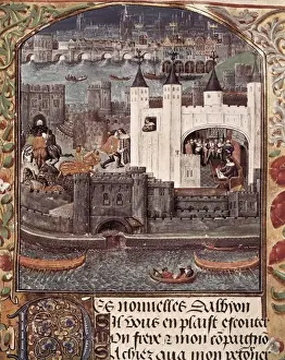 Drucke von Londont und der Themse (15.Jh). Gotische Kunst, Münsterschnitte England Drucke: Londons und der Themse (15.Jh.). Gotische Kunst