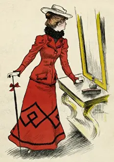 Edwardian Era Costume Design Drucke: Last Look in Mirror
