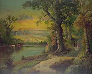 Sunset Landscape Painting Drucke: Lovers ramble