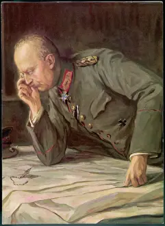 Drucke von Feldmarschall Erich von Ludendorff Studiert Pläne des Schlachtfeldes Generäle Und Führer Drucke: Ludendorff und Karten