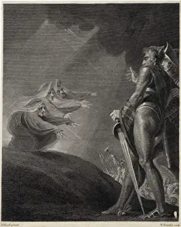 Drucke von Akt I, Szene III Die drei Hexen erscheinen und überraschen Macbeth und Banquo Macduff Drucke: Macbeth und Hexen / Heaths