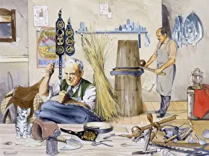 Malcolm Greensmith Painting Drucke: Making horse tack in a workshop