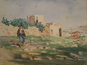 Drucke von Maltäer Mann außerhalb der Mauern eines Dorfes, Malta um die 1890er Jahre Malerei Drucke: Der Malter Mann
