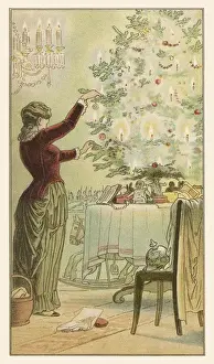 Historical Christmas Decorations Drucke: Mama Decks the Tree