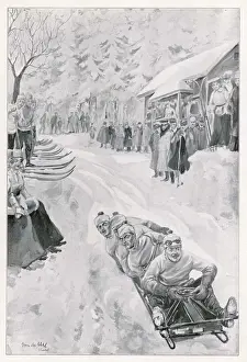 Early 20th Century Sports Drucke: Four Man Bobsleigh 1907