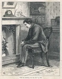 Pensive Male Figure Drucke: Man Cowering by Fireside