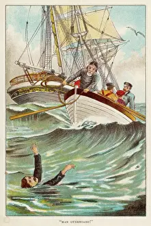 Vintage Nautical Artwork Drucke: Man Overboard