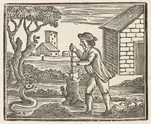 Prehistoric Animal Artwork Drucke: Man and Snake