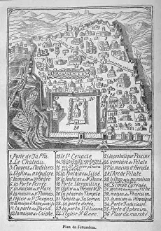 Drucke von Karte von Jerusalem während der Reise von Ibn Battuta Jerusalemer Kulturerbestätten Drucke: Karte / Asien / Jerusalemm 14C
