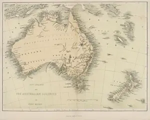 Australien Drucke: Karte Australien Neuseeland 1862