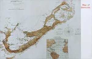Drucke von Karte von Bermuda - Westatlantik Datum: um 1907 Bermuda Drucke: Karte von Bermuda - Westatlantik