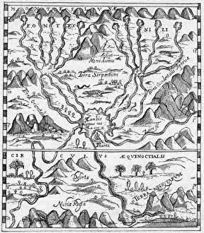 Drucke von Karte, die das Gebiet von der Nildelta bis zu den Bergen des Mondes abdeckt. Zamibia und der Fluss Kongo sind markiert; Datum: 16 Jahrhundert Karte Drucke: Karte Ägypten und Sudan ansehen