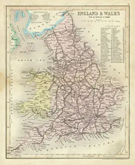 Drucke von Karte von England und Wales, die Eisenbahnen und Kanäle zeigt Eisenbahn Drucke: Karte / England und Wales 1857