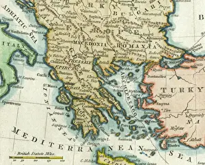 Drucke von Karte Griechenlands und griechischer Inseln sowie Rumänien (was auf dieser Karte falsch etikettiert oder positioniert erscheint südlich Bulgariens), Mazedonien, Albanien und Teile der Türkei bzw Albanien Drucke: Karte Griechenlands, 1792