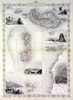 Drucke von Karte der Inseln im Atlantik Ozean - Azoren oder Westinseln; Madeira; Bermuda; Kanarische Inseln; Kapverde. Datum: 1851 Karte Drucke: Karte der Inseln im AtlantikOcean