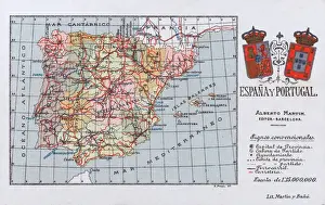 Portugal Drucke: Karte der Königreiche Spaniens und Portugals