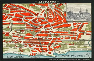 Schweiz Drucke: Karte von Lausanne