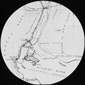 Late 19th Century Maps Drucke: Map of the Niagara Falls