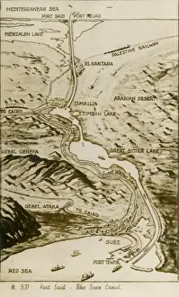 Suez Canal History Drucke: Map of the Suez Canal, Egypt