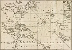 Drucke von Karte des Westozeans, aus der Reise nach Jamaika von 1707 bis 1725, von Sir Hans Sloane Karte Drucke: Karte des Westoceans